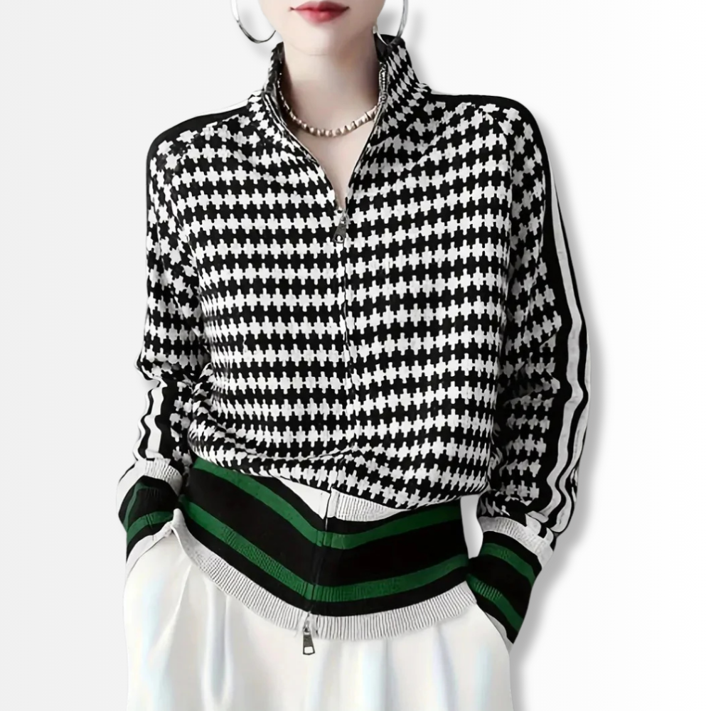 Sara - Pull zippé pied-de-poule