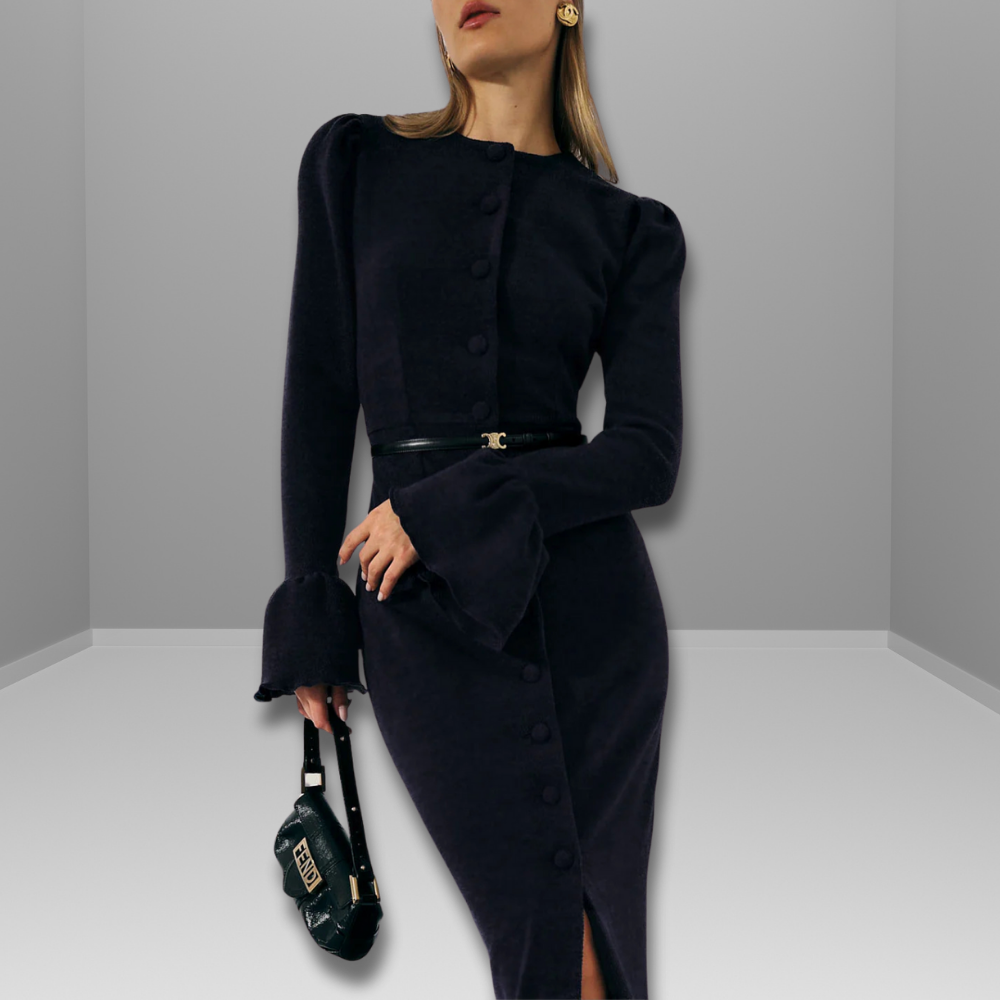 Beatrice - Robe à basque bleu marine