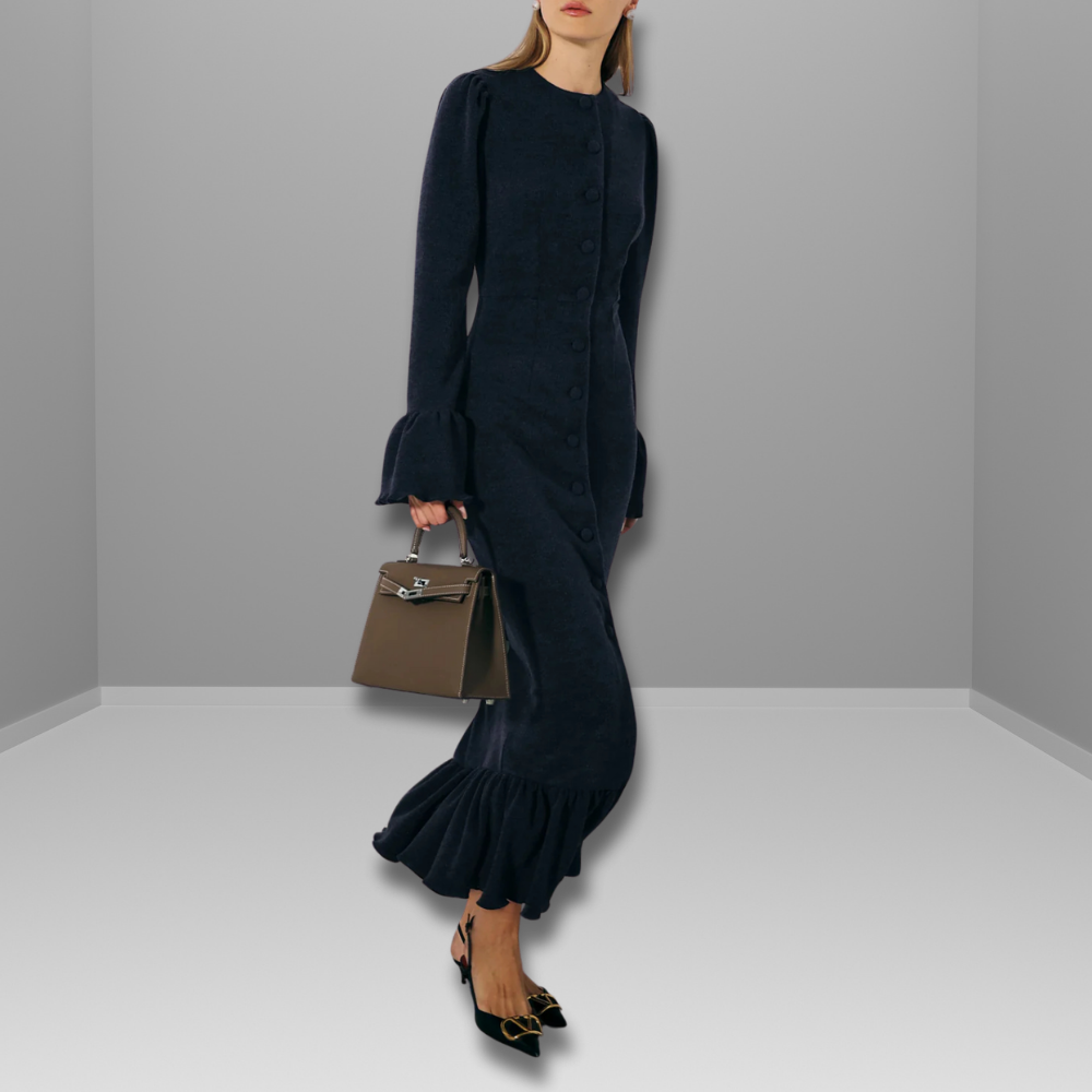 Beatrice - Robe à basque bleu marine
