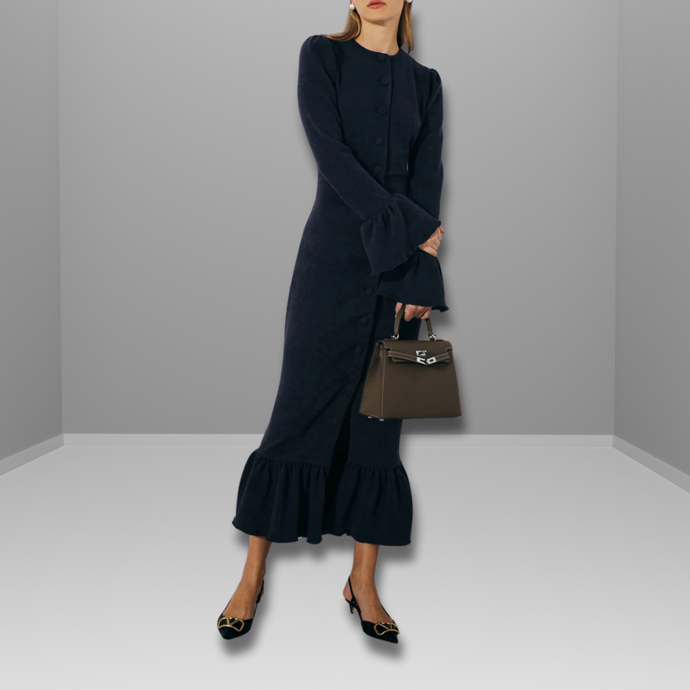 Beatrice - Robe à basque bleu marine