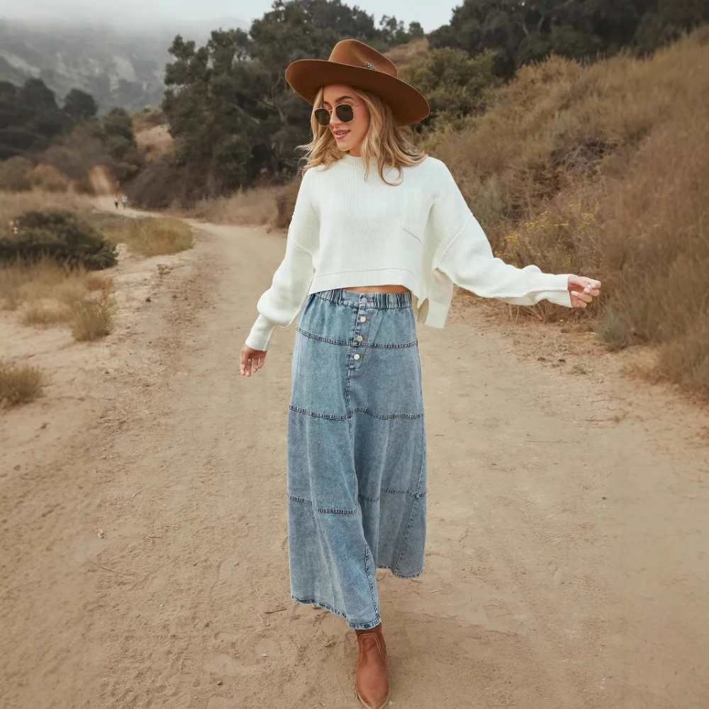 Milano Boho Long Denim Skirt