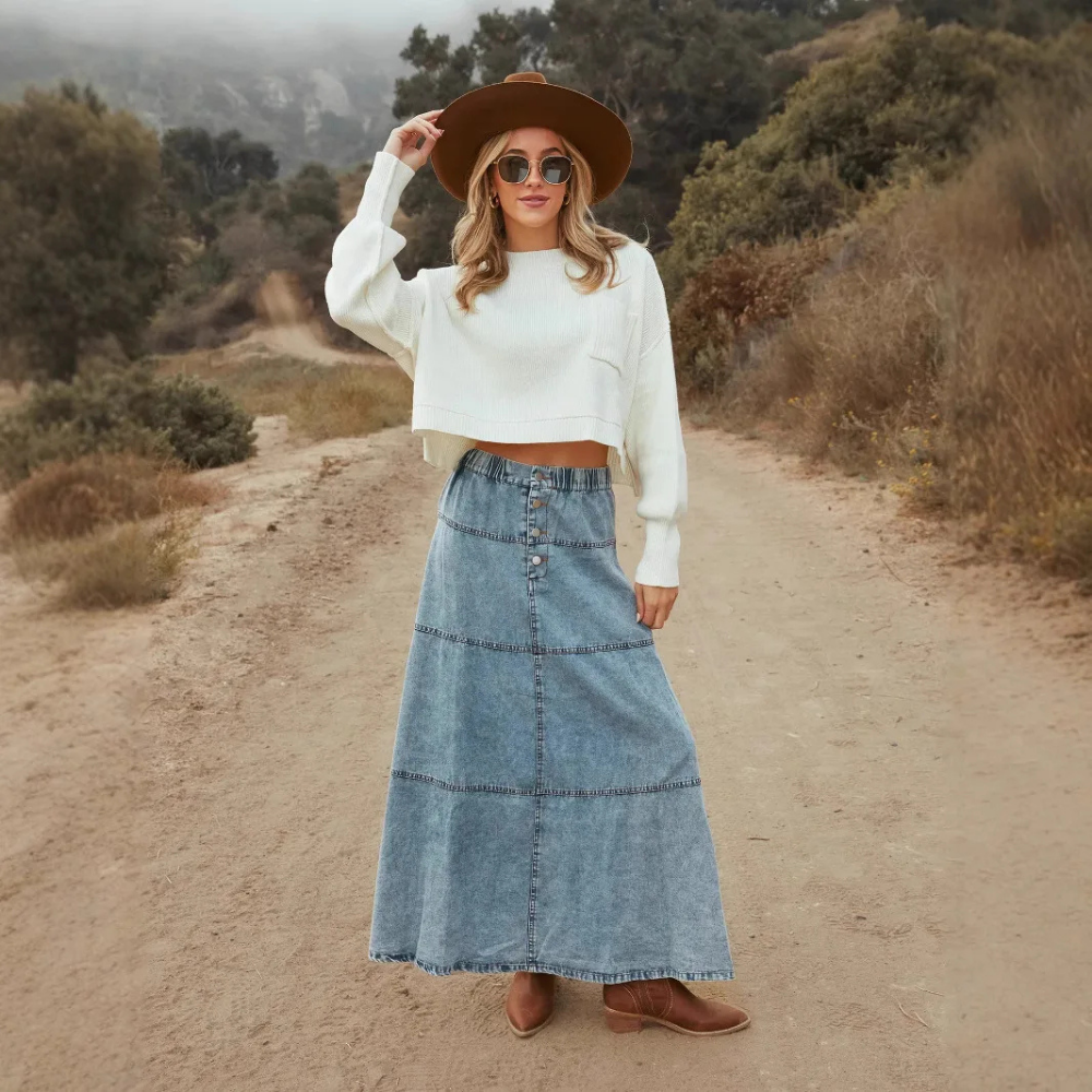 Milano Boho Long Denim Skirt