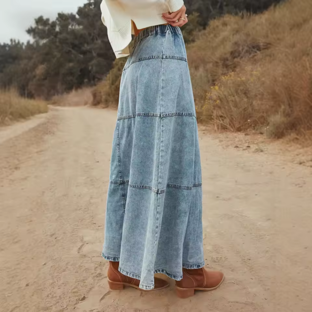Milano Boho Long Denim Skirt
