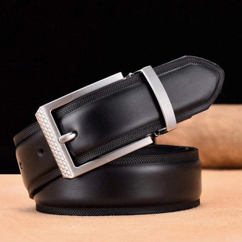 Bruno Premium Leather Belt black – sleek men's black leather belt with matte silver buckle and clean design by Polumi.