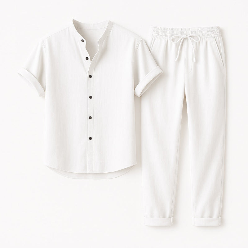 CityLife men’s linen shirt and white pants set in all white