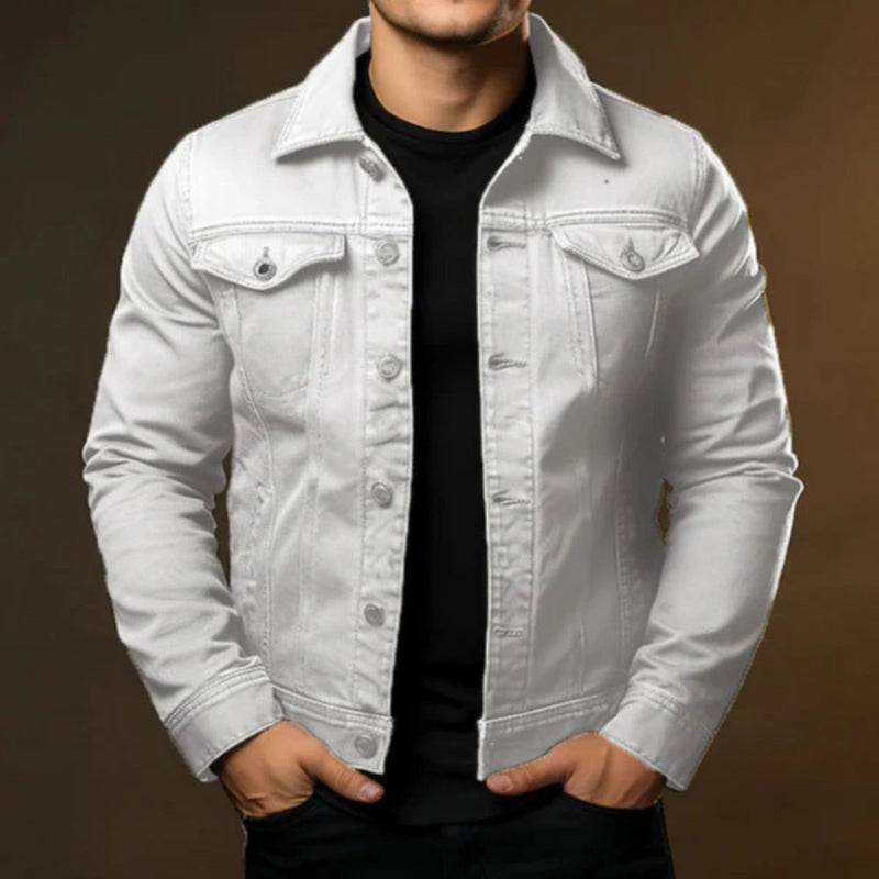 Davide Denim Jacket in white, lightweight casual men’s jacket with structured collar and tailored modern fit