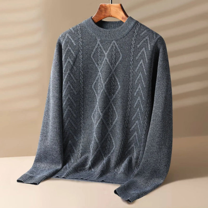 Gray Mauro Crewneck Knit Sweater for men with subtle diamond cable pattern and soft lightweight feel.