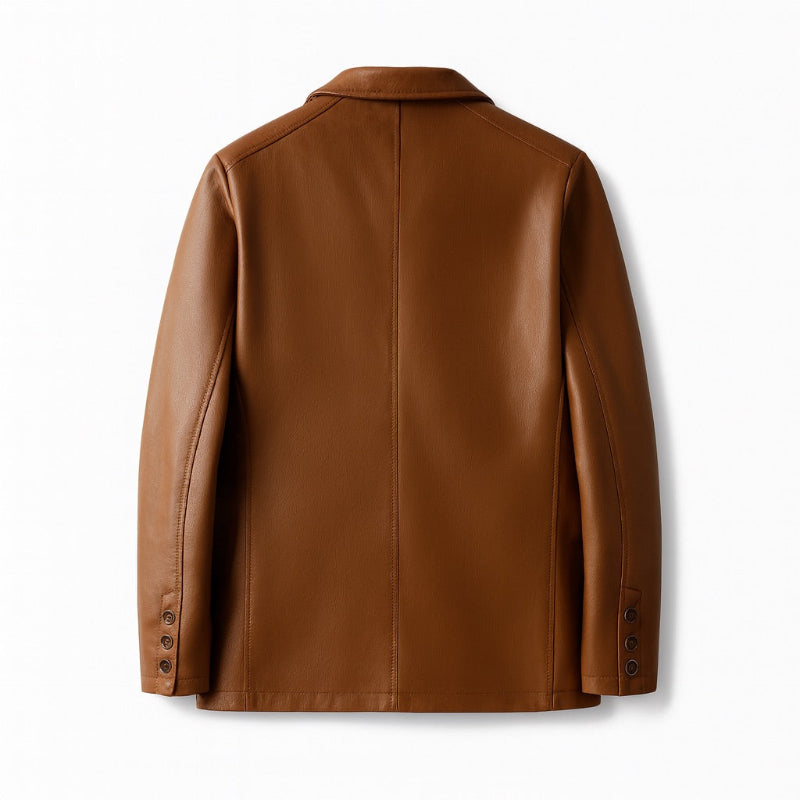 Polumi Milano Leather Jacket in brown — men’s Italian-style leather blazer with refined stitching and soft premium texture.
