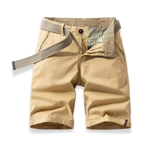Beige shorts with a belt on a white background