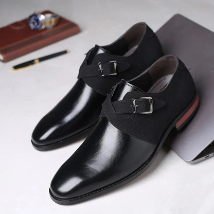 Bruno Suede Loafer in classic black with suede crossover strap and silver buckle – Polumi elegant men’s shoes.