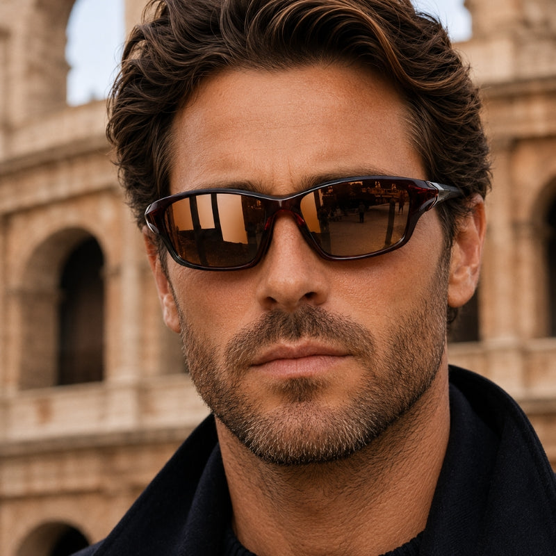 Man wearing sunglasses with a historical building in the background