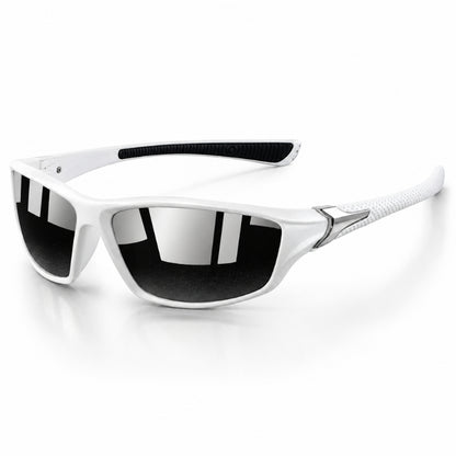 White sunglasses with black lenses on a white background
