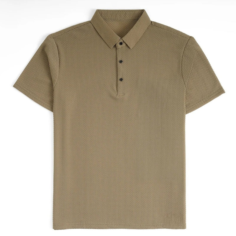 Khaki polo shirt on a white background