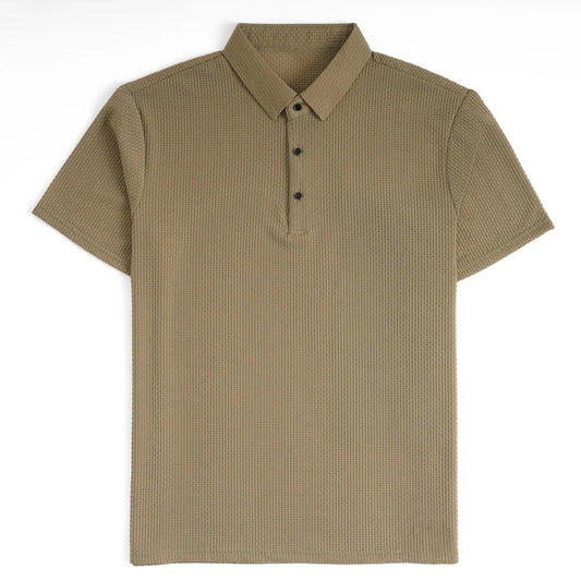 Khaki polo shirt on a white background