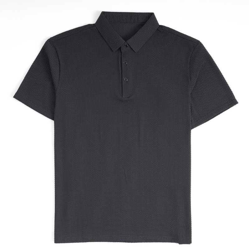 Dark gray ribbed polo shirt on a white background
