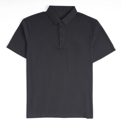 Dark gray ribbed polo shirt on a white background