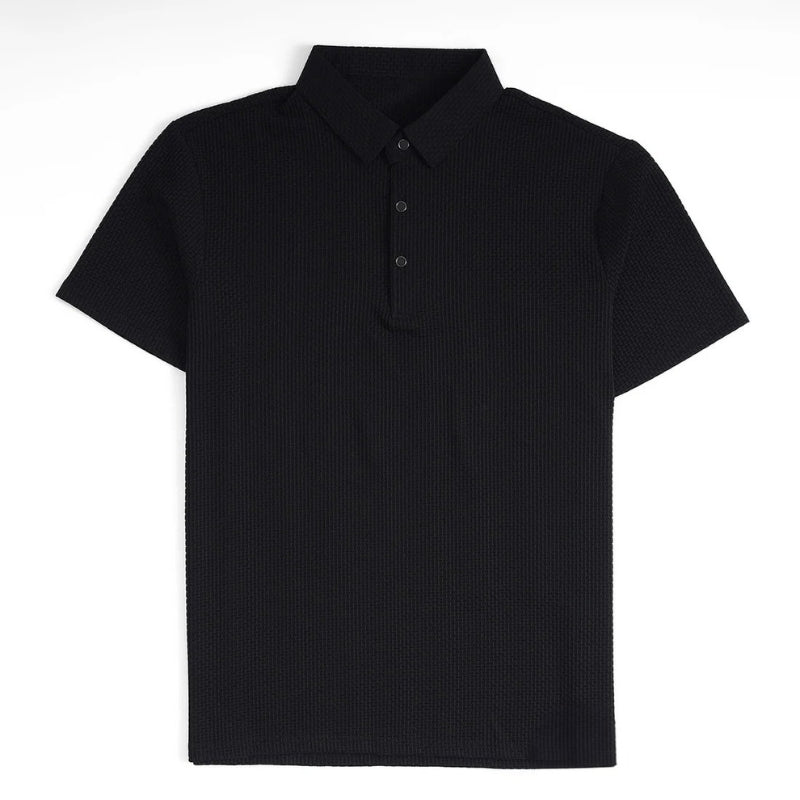 Black polo shirt on a white background