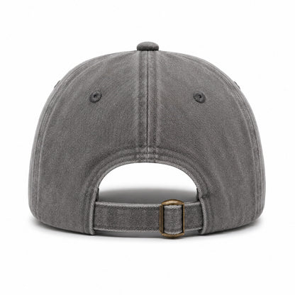 Gray baseball cap with a buckle on a white background
