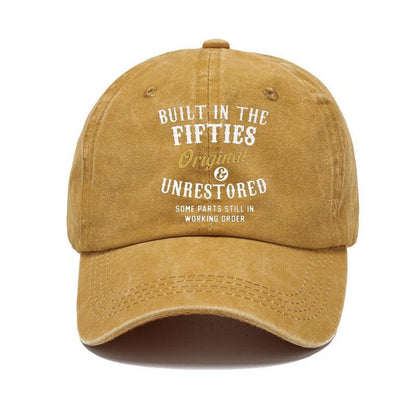 Brown cap with white text on a white background
