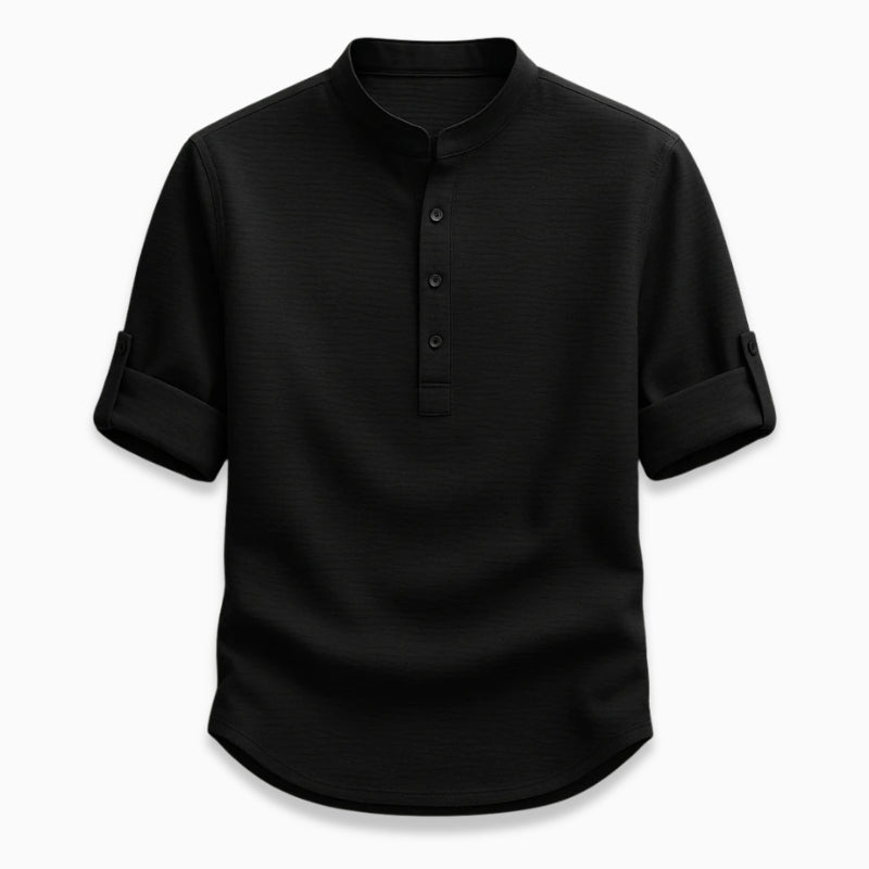 Black short-sleeve shirt on a white background