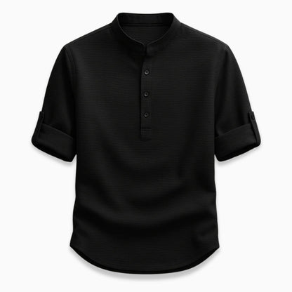 Black short-sleeve shirt on a white background