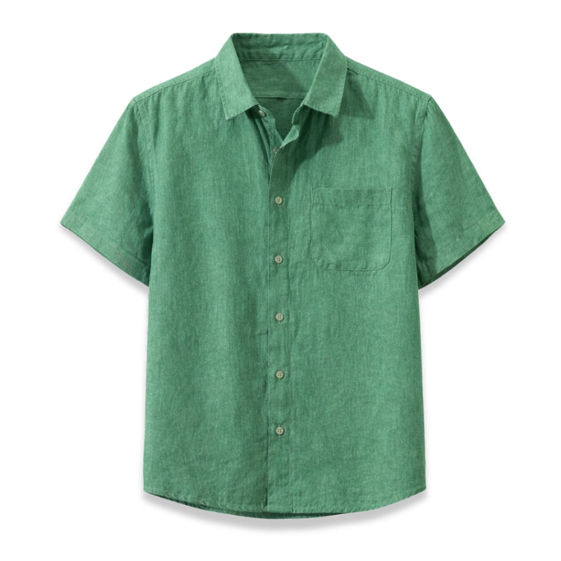 Green short-sleeve shirt on a white background
