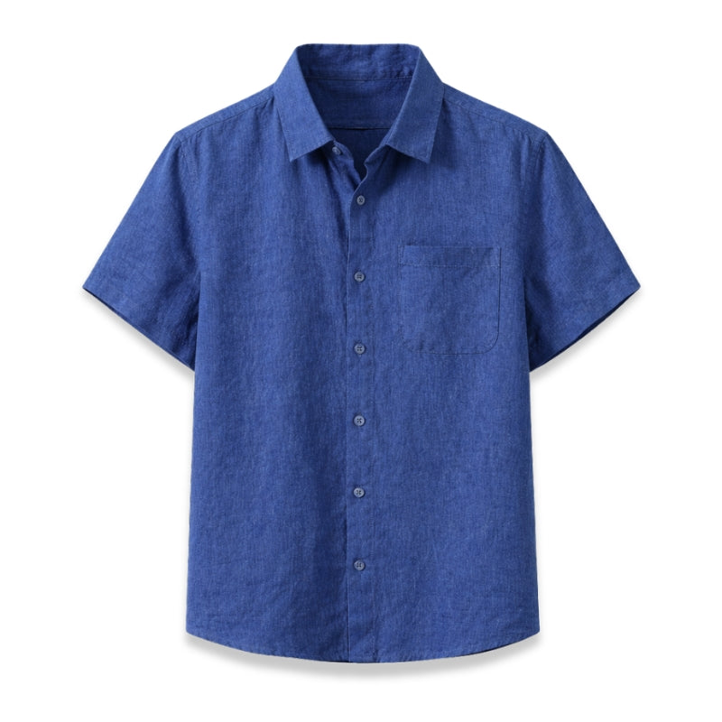 Blue short-sleeve shirt on a white background