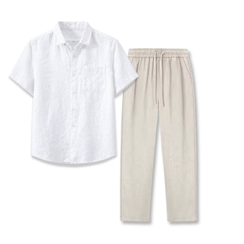 White shirt and beige pants on a white background