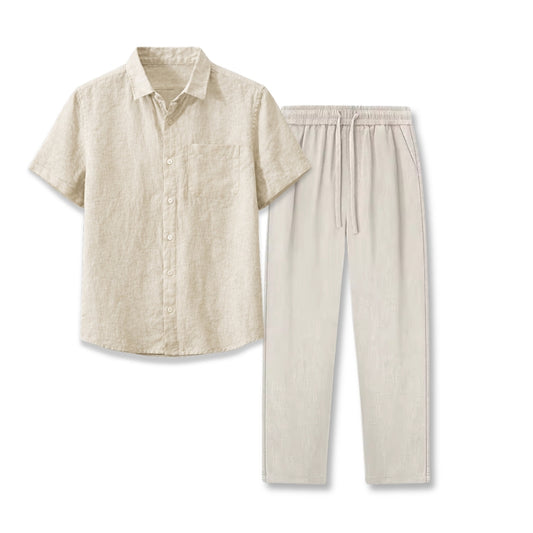 Khaki shirt and pants set on a white background