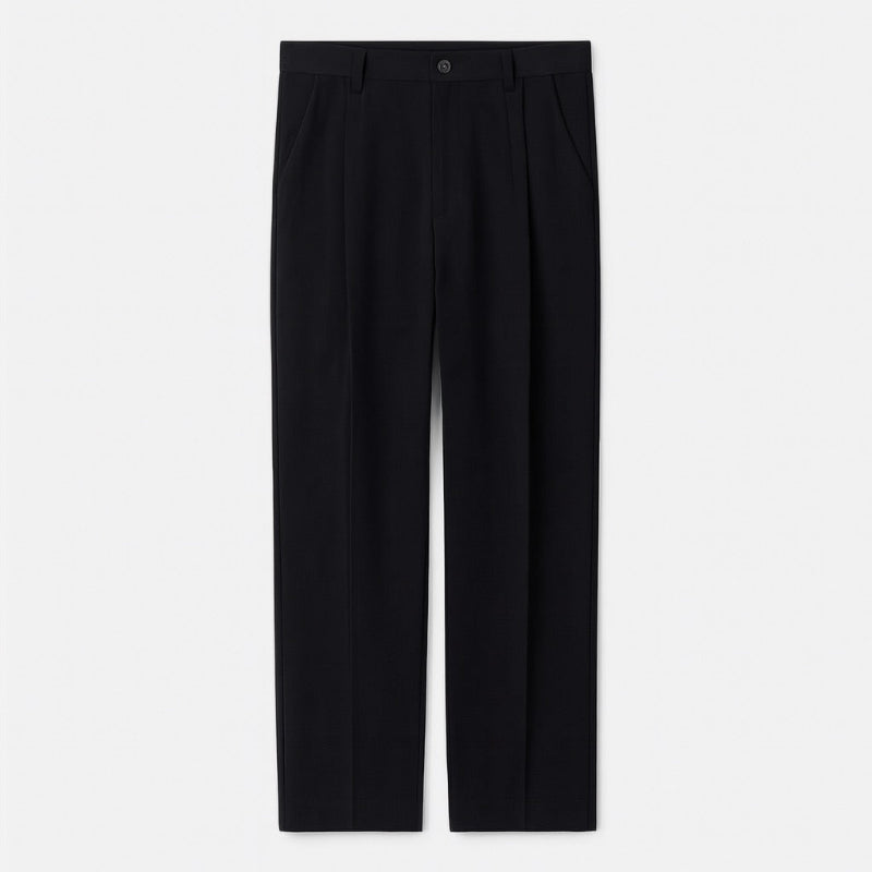 Black Alberto Comfortable Relaxed Pants, elegant relaxed fit men’s pants displayed flat on white background.