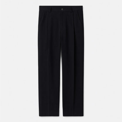 Black Alberto Comfortable Relaxed Pants, elegant relaxed fit men’s pants displayed flat on white background.