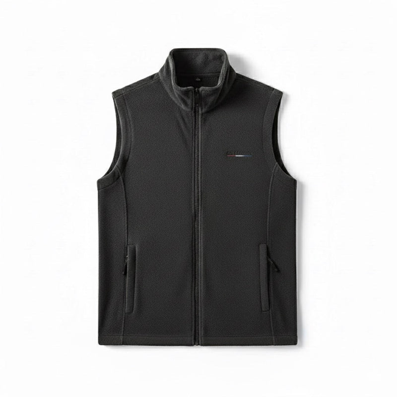 Enrico Fleece Vest black – modern men's fleece zip-up vest offering comfort, warmth, and minimalist outdoor style.