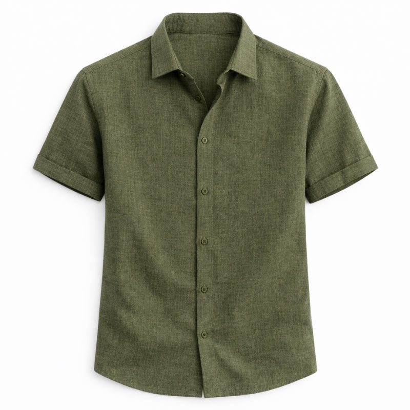 Green short-sleeve shirt on a white background