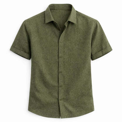 Green short-sleeve shirt on a white background
