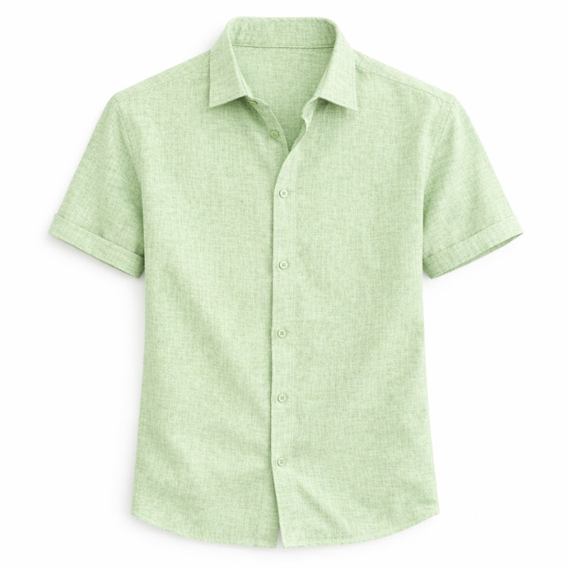 Green button-up shirt on a white background