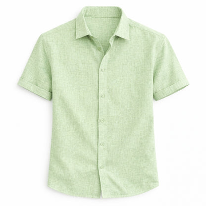 Green button-up shirt on a white background