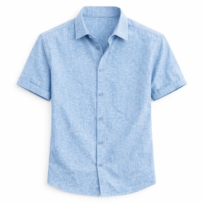 Light blue button-up shirt on a white background