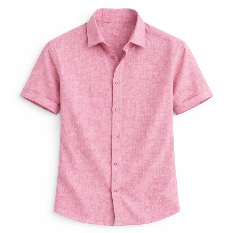 Pink short-sleeve shirt on a white background