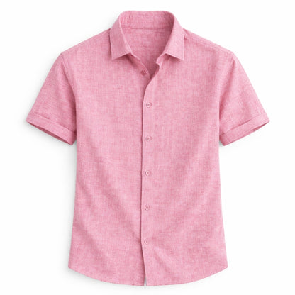 Pink short-sleeve shirt on a white background