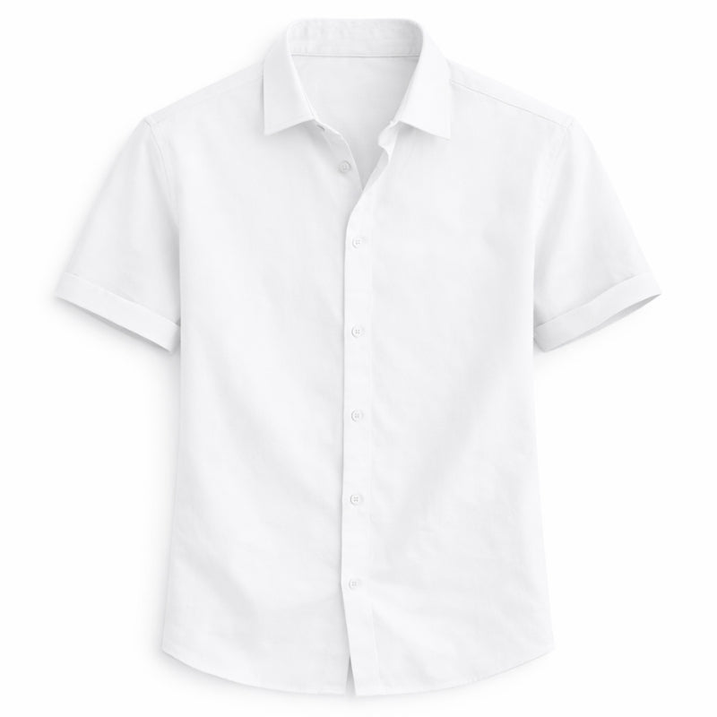 White short-sleeve dress shirt on a white background