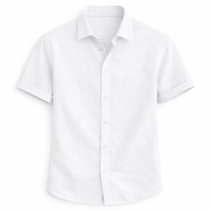 White short-sleeve dress shirt on a white background