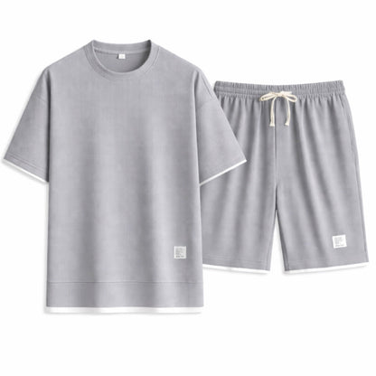 Gray pajama set with shorts on a white background