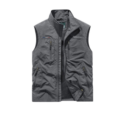 Gray vest with brand logo on a white background