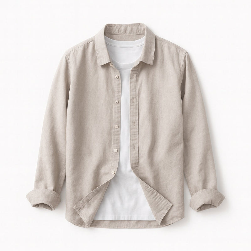 Marco Comfort Linen Shirt in Khaki – soft linen casual button-up shirt for men.