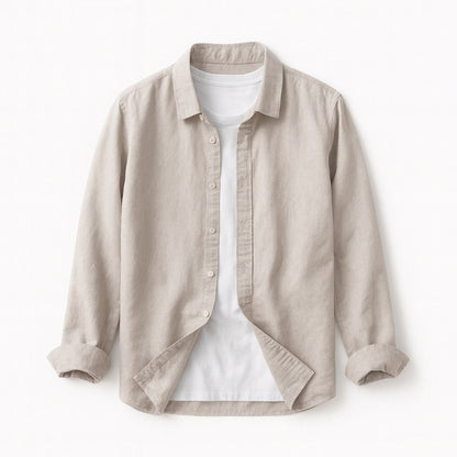 Marco Comfort Linen Shirt in Khaki – soft linen casual button-up shirt for men.