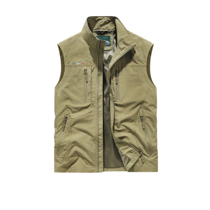 Khaki vest with zippers on a white background