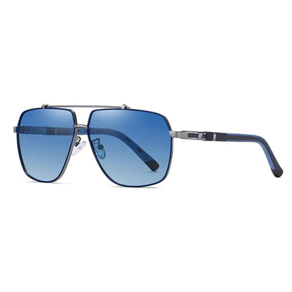Sunglasses with blue gradient lenses on a white background