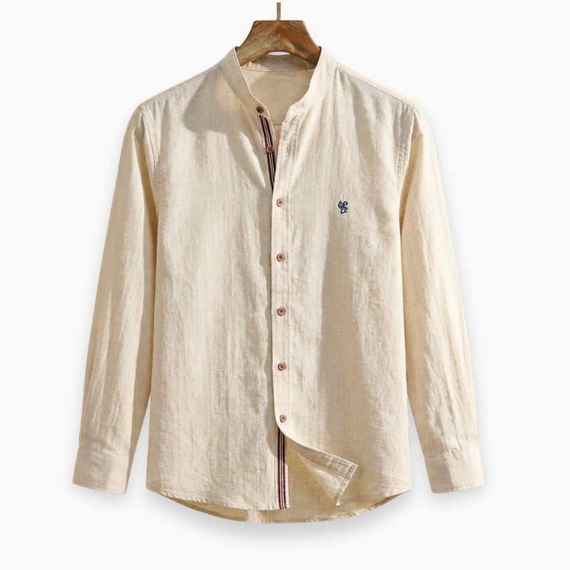 Light Khaki shirt on a hanger against a white background