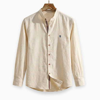 Light Khaki shirt on a hanger against a white background