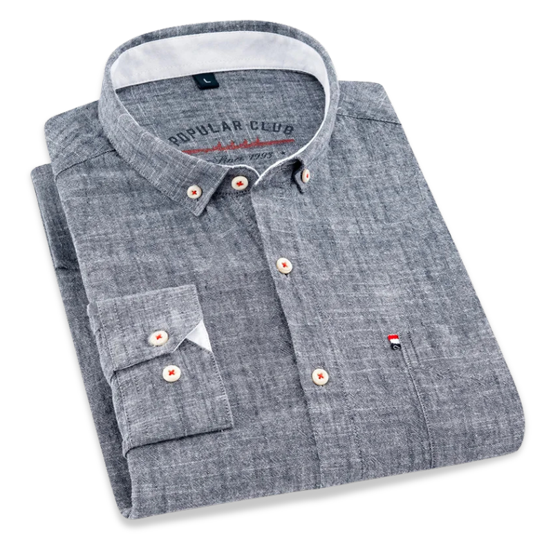 Folded gray shirt with brand logo on a white background